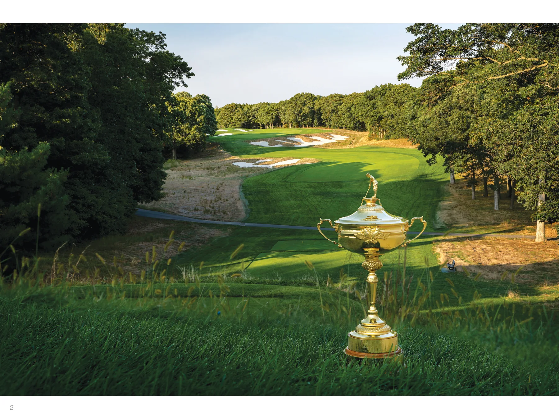The 4th hole at Bethpage Black with the Ryder Cup in the foreground
